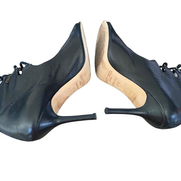 Jimmy Choo Black Leather Cut Out High Heel Sandals size 37 1/2 size 7.5 - Picture 10 of 12